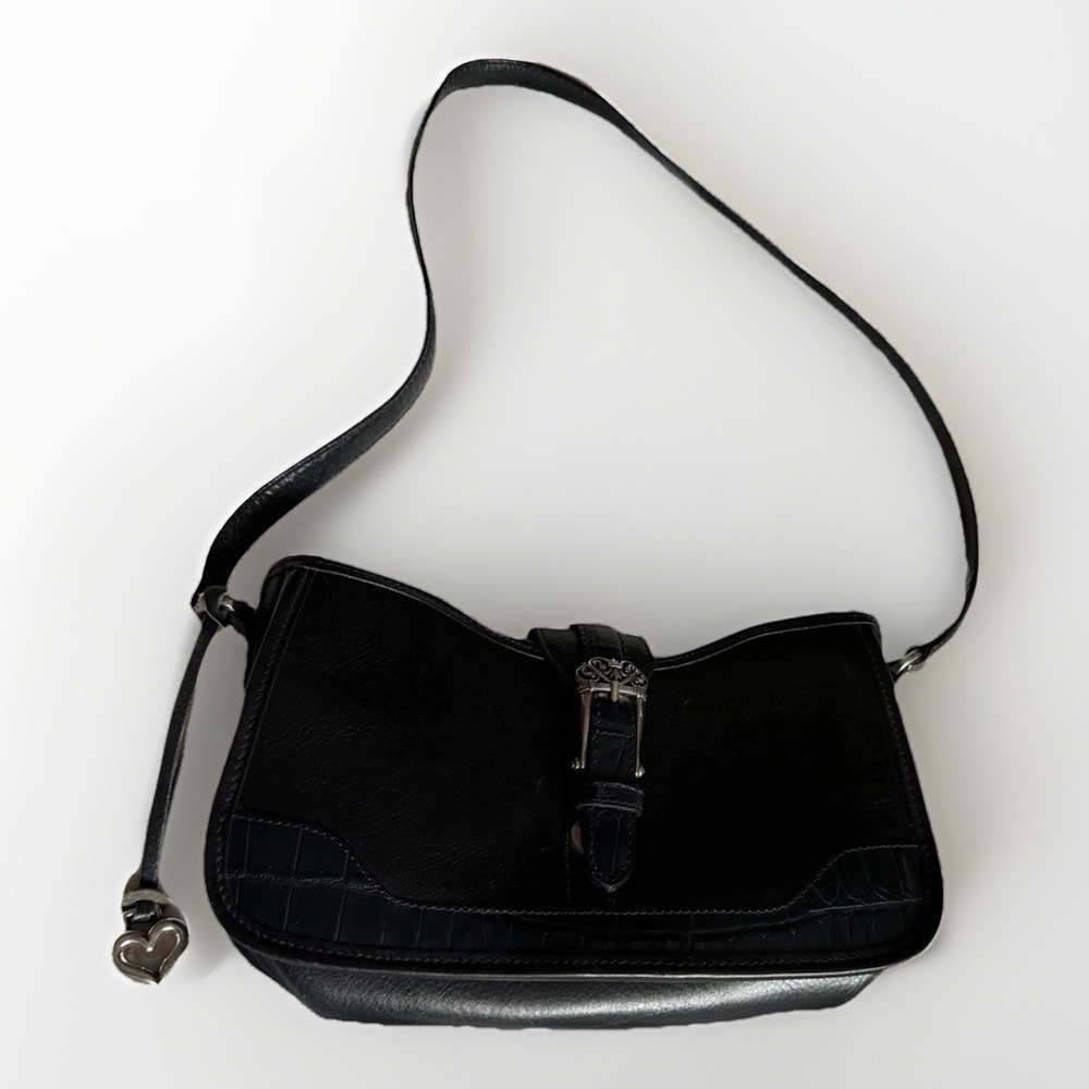 Brighton Black Leather Y2K Baguette Shoulder Bag Heart Charm